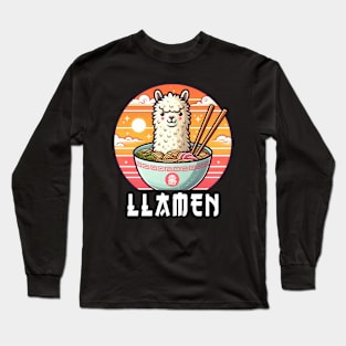 Llamen Cute Kawaii Llama Eating Ramen Long Sleeve T-Shirt